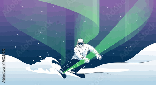 Enchanting Aurora Borealis Lights Up A Thrilling Ski Adventure