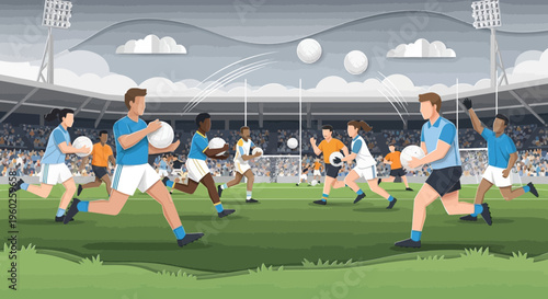 Energetic Gaelic Football Match Action In A Packed Stadium