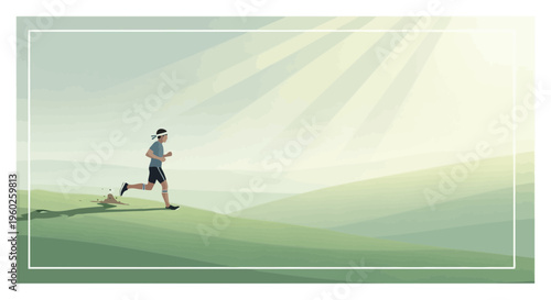Energetic Runner Conquering Sunny Hills In Minimalist Style