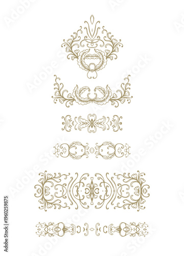 Set of decorative elements - ornamental vector vignettes,  border ribbons, oriental style