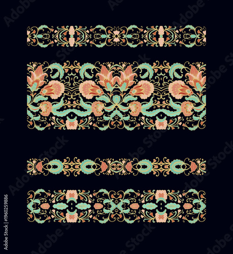 Set of decorative elements - ornamental vector vignettes,  border ribbons, oriental style