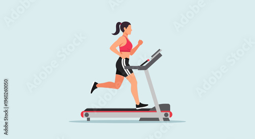 Energetic Woman Running On Treadmill Fitness And Health Concept Vector Illustration