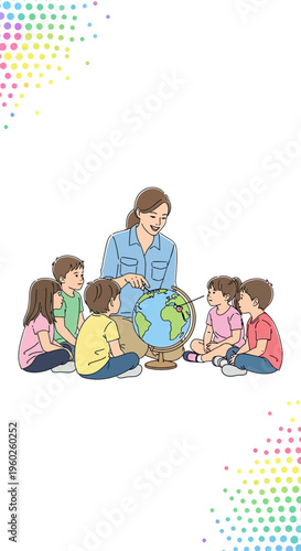 Engaging Teacher Nurturing Young Minds With A Globe Exploring Our World