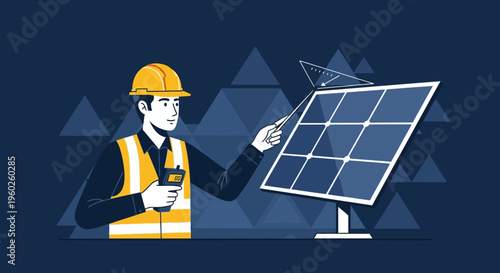 Engineer Inspecting Solar Panel Installation Efficiency And Performance