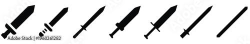 Sword Icon Set Vector: Samurai, Ninja, and Claymore Blade Silhouettes.