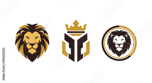 Lion Head Logos and Crown Emblem - Royal, Strong, and Majestic Icons
