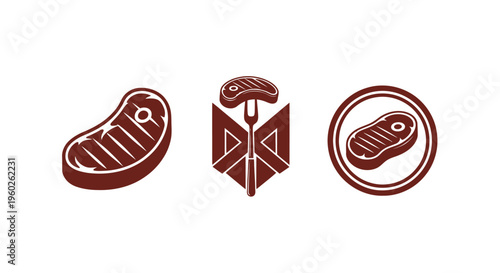 Set of stylized steak icons, meat vector illustration, isolated on white background