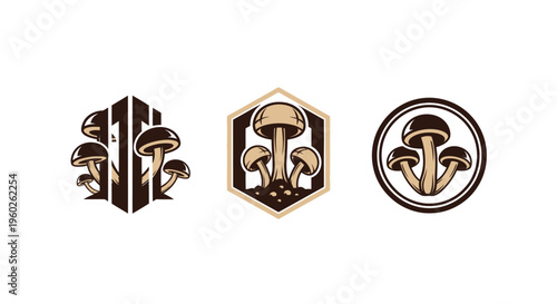 Mushroom Logos: Geometric, Hexagonal, and Circular Emblem Designs