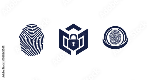 Digital Security Icons: Fingerprint and Padlock Logo