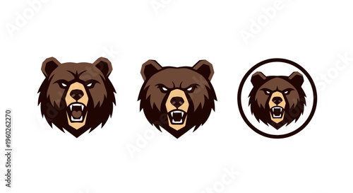 Fierce Bear Heads Collection: Aggressive Wildlife Icons