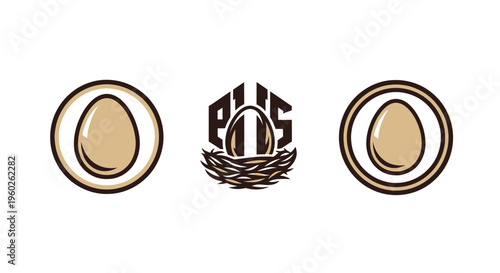 Egg Icons and Logo with Nest and Text