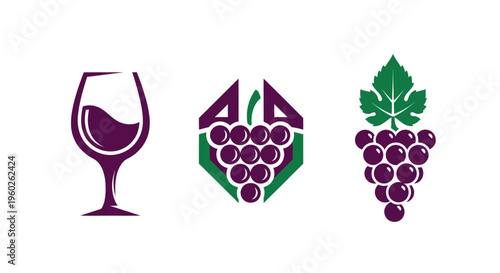 Grape cluster icons with wine glass and abstract design