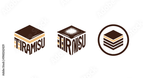 Tiramisu Logo Design - Three variations of a dessert icon with text