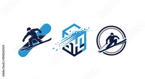 Winter Sports Icons: Snowboarding and Skiing Logos Set