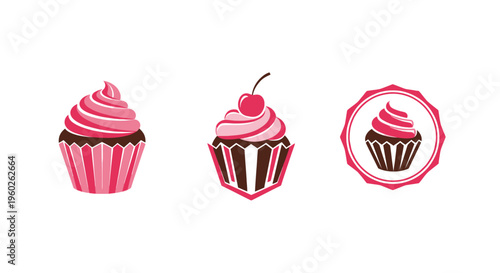 Pink Cupcake Icons Set