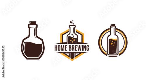 Home Brewing Logo Collection: Bottles, Flasks, and Brew Icons