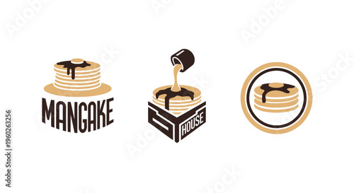 Mancake House Logo Collection: Pancakes with Syrup and Chocolate Drizzle