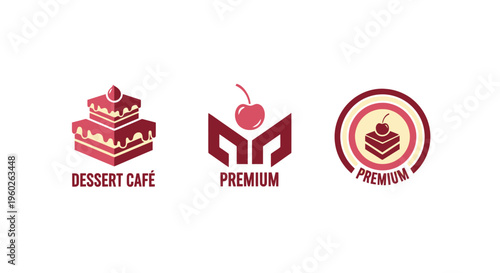 Dessert Cafe & Premium Cake Logos | Bakery Branding | Cherry Icon