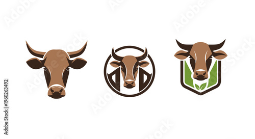 Set of Cow Head Logos, Farm Branding, Livestock Icons, Agricultural Symbols