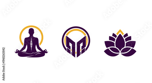 Yoga meditation symbol, abstract logo design, lotus flower, human silhouette