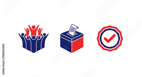 Election Icons: People, Ballot Box, Voting Symbol