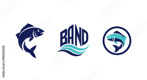 Fish Logo Set: Nautical, Seafood, Fishing, Marine, Ocean, Water, Brand