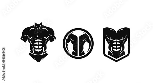 Fitness Icons: Muscular Torso, Gym Logo Designs, Silhouette Bodybuilding Emblems