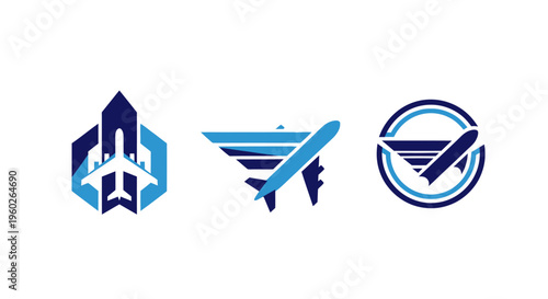 Modern Airplane Logo Set - Aviation, Travel, and Air Transport Icons