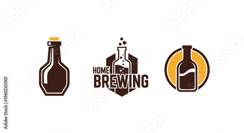 Home Brewing Logo Collection: Beer Bottles and Hexagon Emblem