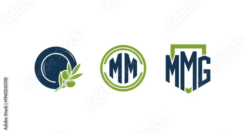 Modern MMG Logo Designs: Olive Branch Plate, Circular Monogram, Shield Emblem
