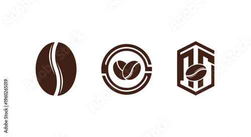 Coffee Bean Icons: Single, Circular, and Hexagonal Logos