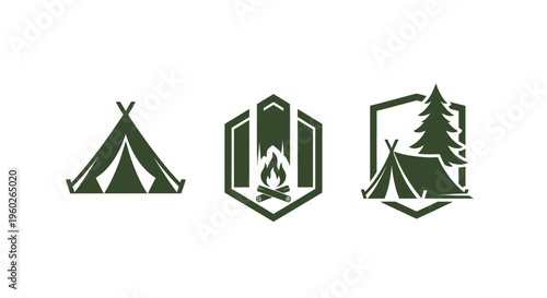 Camping Icon Set: Tent, Campfire, Forest - Outdoor Adventure Graphics