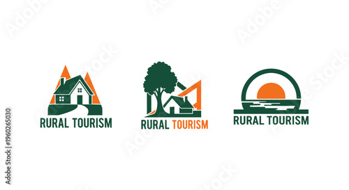 Rural Tourism Logos: Houses, Trees, Sunsets, and Nature Icons