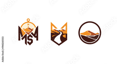 Desert Landscape Logos: Compass, Fox, and Circle Designs