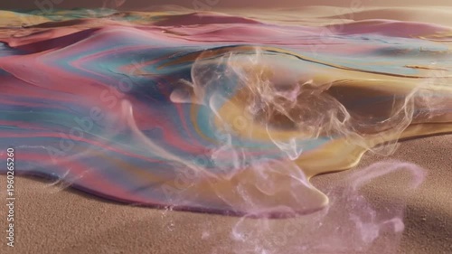 Untamed desert dunes with iridescent fabric-like waves drifting over golden sand