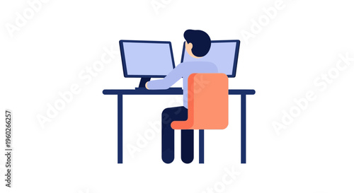 Person sitting at desk with computers.