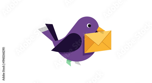 Purple Bird Holding Yellow Envelope.