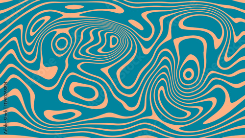 Abstract Illustration Marbled Texture Liquify Psychedelic Blue Orange Colorful Design. Optical Illusion Background Vector