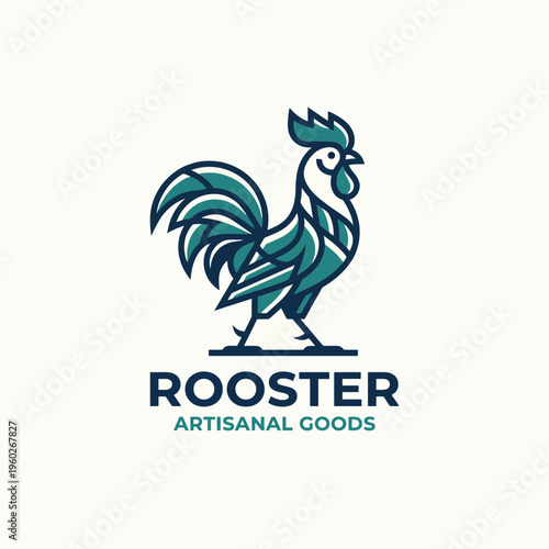 This charming image features a stylized rooster, embodying artisanal goods ethos, with intricate design and cool tones that symbolize craftsmanship and quality in a unique way.