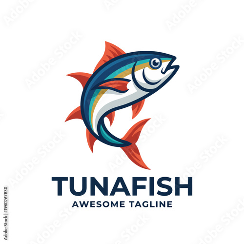 A sleek tuna fish icon showcasing vibrant colors and dynamic shapes, representing freshness and creativity, making it ideal for culinary and seafood branding applications.