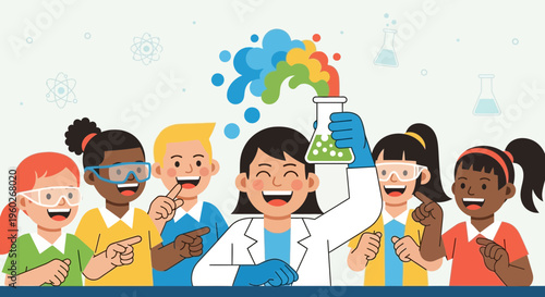 Enthusiastic Children Engaging In A Vibrant Science Experiment