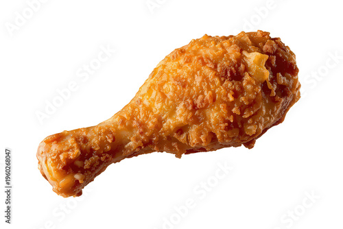 Golden crispy fried chicken drumstick, offering a delicious and savory snack or main course. Transparent background