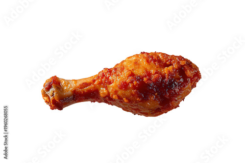 Spicy fried chicken drumstick isolated on transparent background, offering a crispy fast food snack