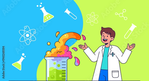 Enthusiastic Scientist Demonstrates Vibrant Chemical Reaction in Laboratory Setting