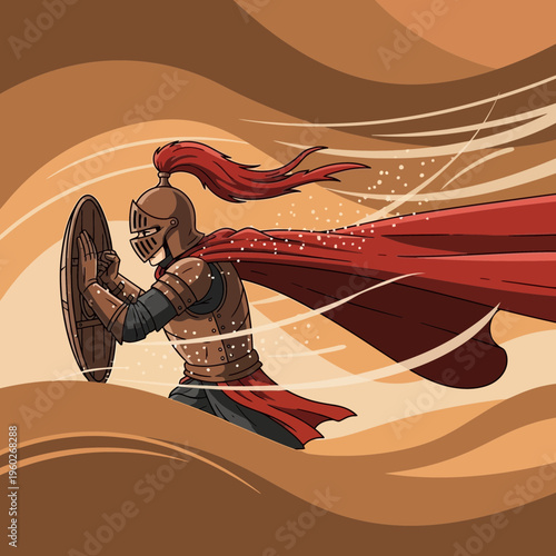 Epic Knight Charging Forward With Shield And Flowing Cape