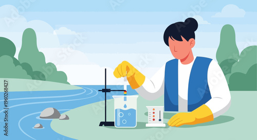 Environmental Scientist Conducting Water Quality Analysis Outdoors