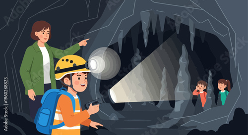 Exploration Adventure Family Discovering Underground Wonders Together