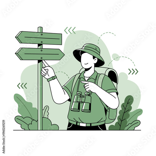 Explorer Making A Choice At A Crossroads Signpost Destination Discovery