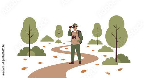 Explorer Observing Nature In A Tranquil Autumnal Landscape