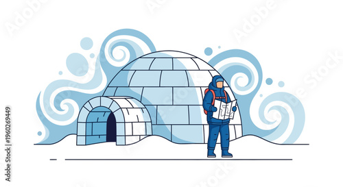 Explorer With Igloo And Map Arctic Adventure Illustration Style
